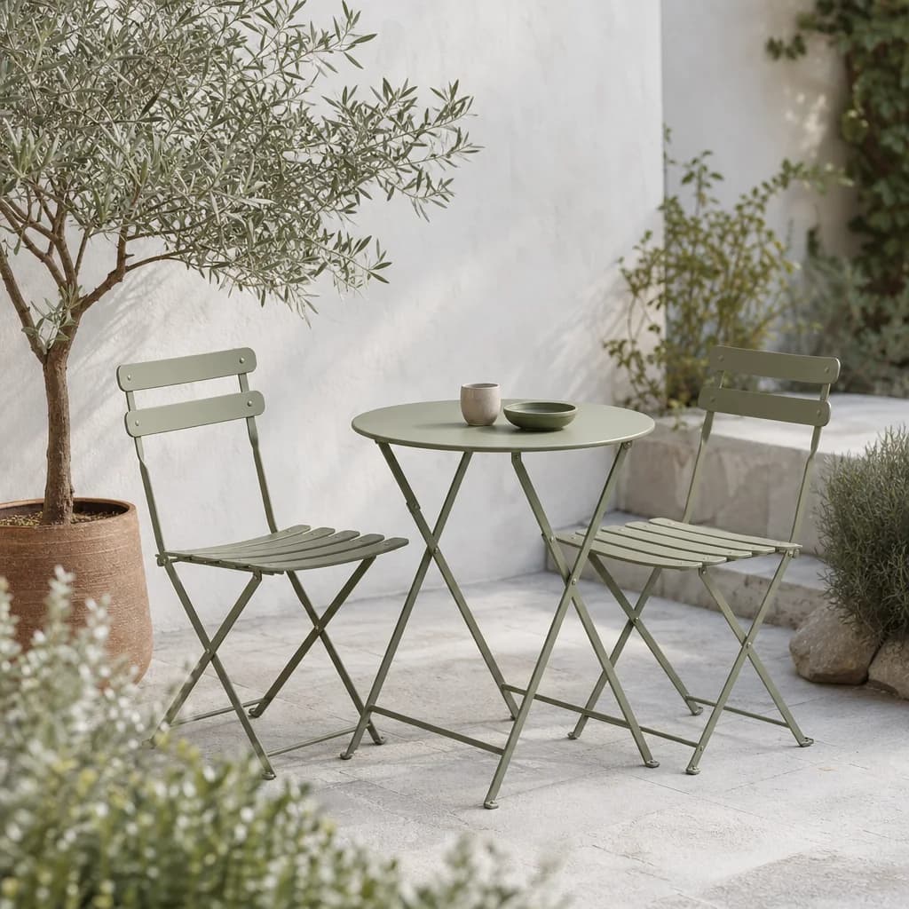 Garden table and chairs in soft morning light